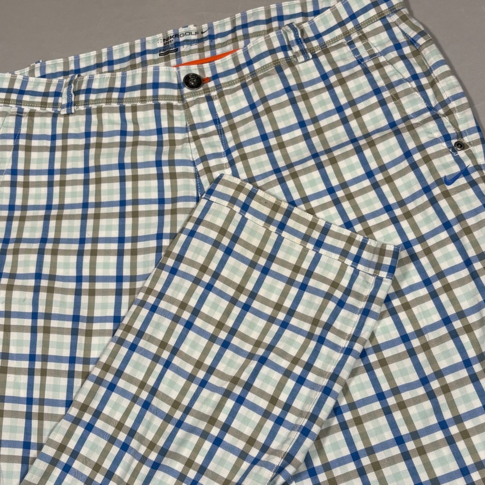Nike Golf Pants Mens 36x34 Blue Green Gray Plaid Dri-FIT Trousers 452708-100